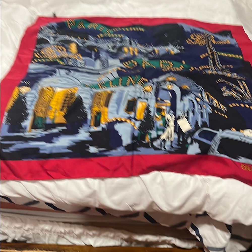 Celine Paris Scarf with Red and Blue Design - Picture 4 of 4